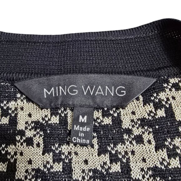 Ming Wang Tan & Black Houndstooth Collarless Cardigan Sz M - Picture 9 of 11